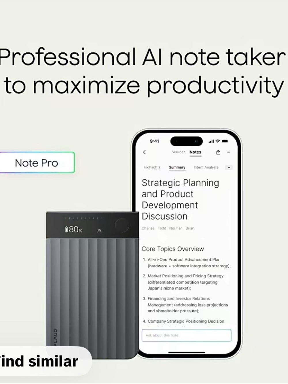 PLAUD Note Pro Portable AI Note Taker - Charcoal Gray